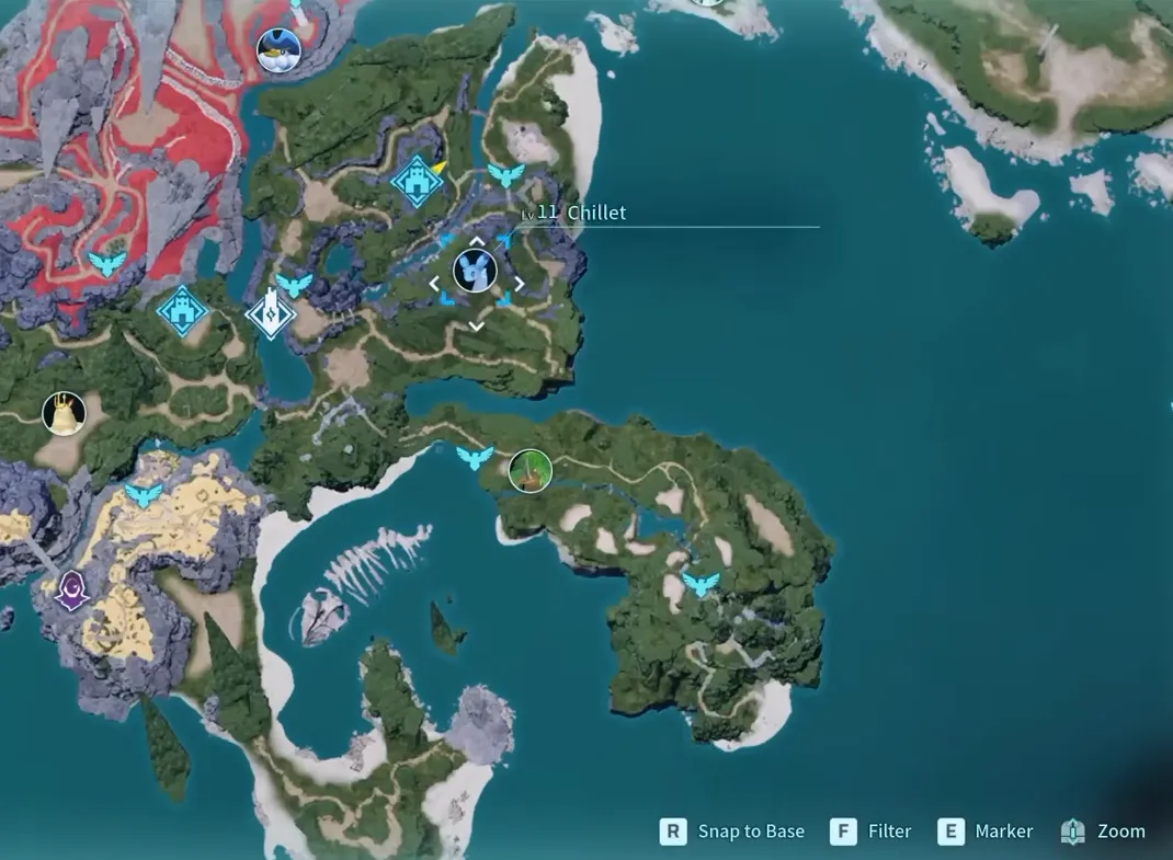 Chillet Location shown in Map in Palworld 1.0
