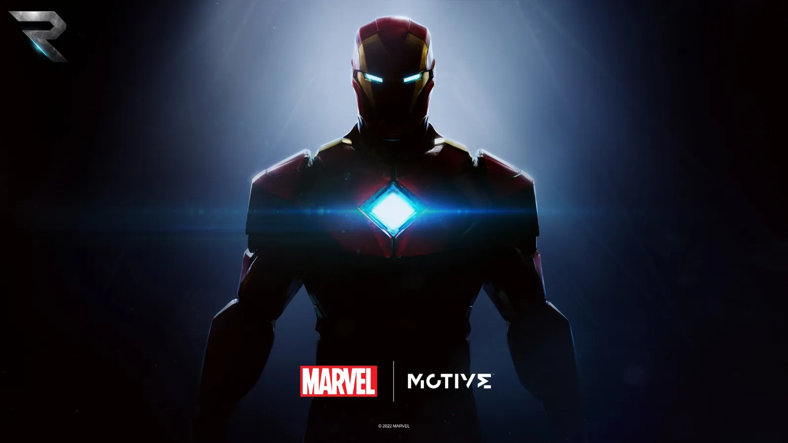 Iron Man's armored suit flying through a city environment