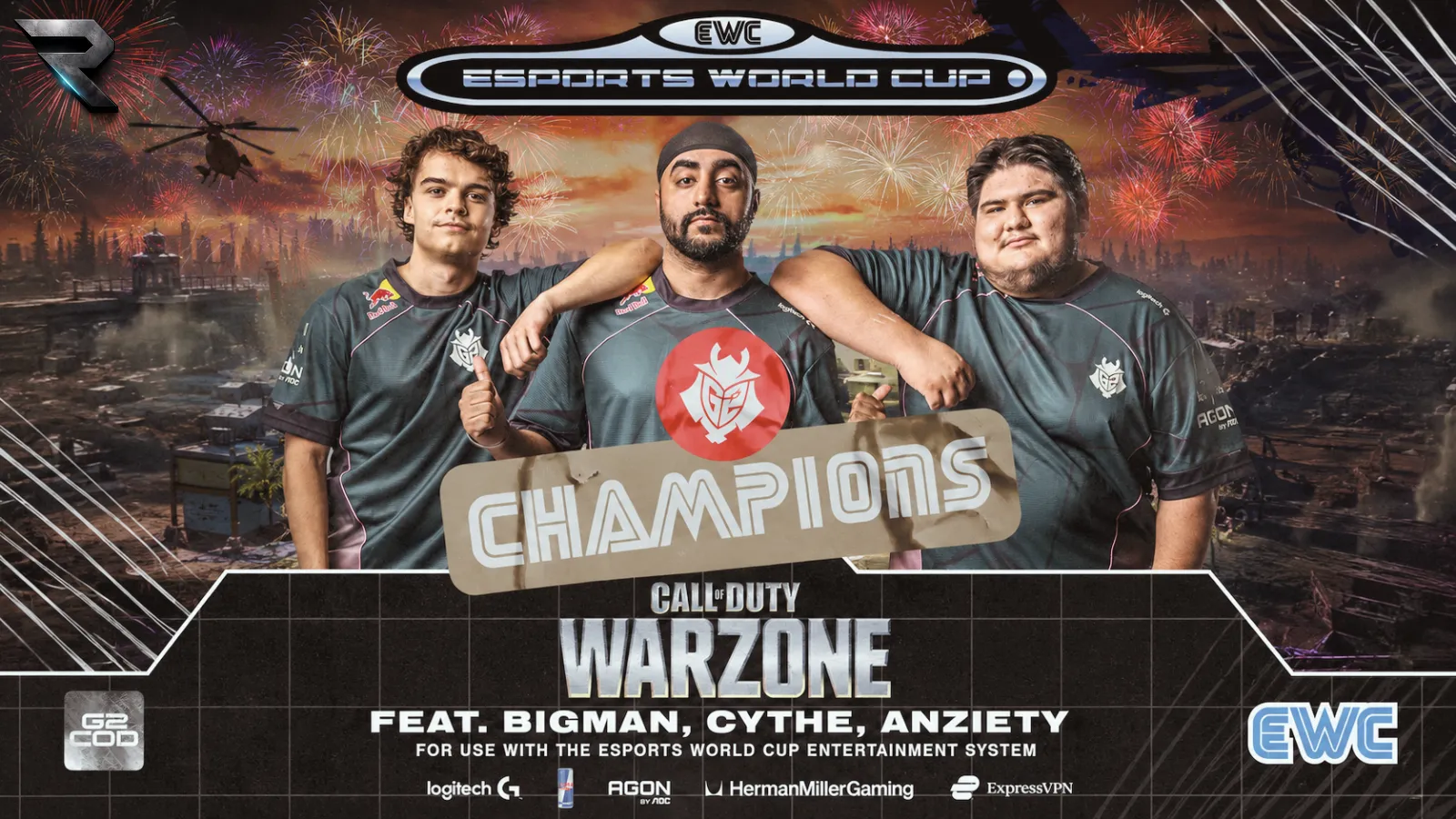 G2 Esports celebrating their 2026 EWC Call of Duty Warzone Resurgence Series championship win
