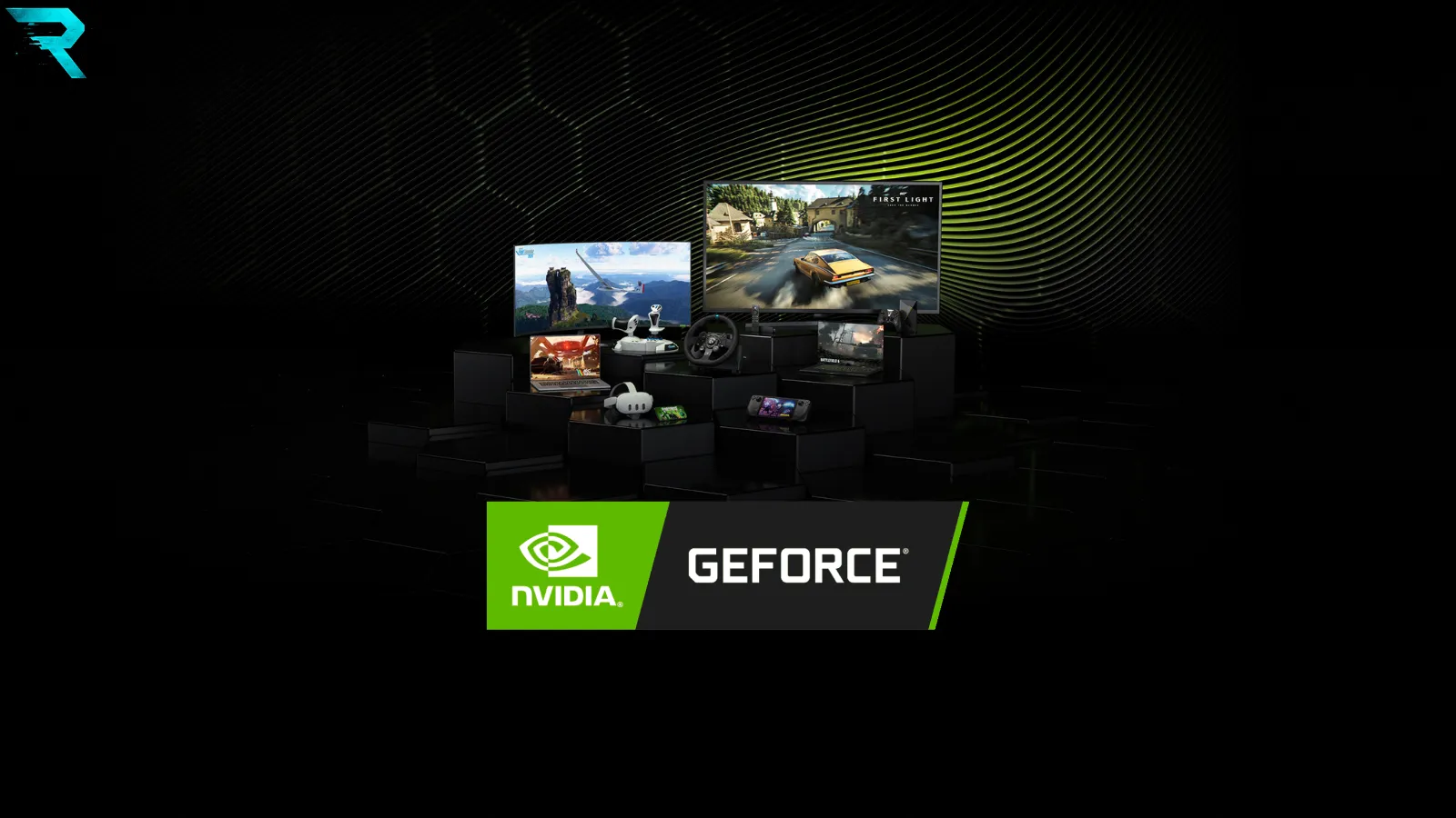 NVIDIA GeForce NOW cloud gaming branding with RTX 5080 hardware
