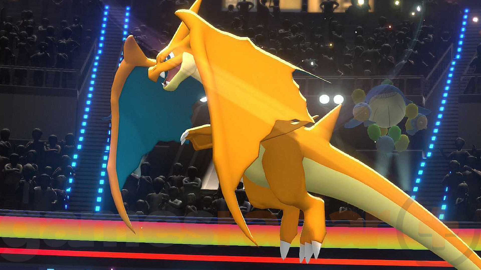 Mega Charizard Y unleashing Heat Wave under harsh sunlight in Pokémon Champions