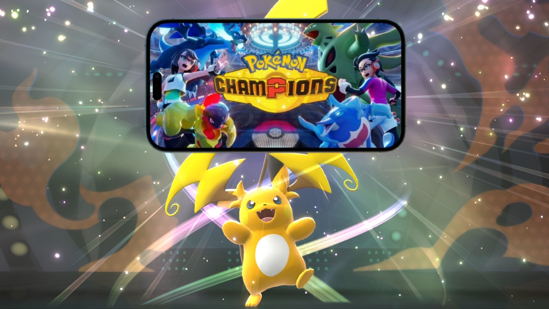 Pokemon Champions mobile launch artwork featuring Raichu
