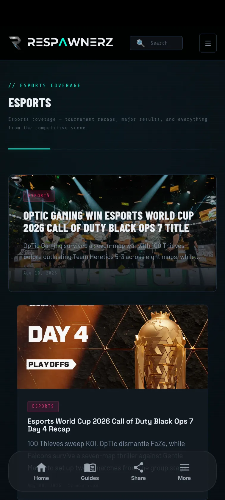 Respawnerz Android app, Esports Page
