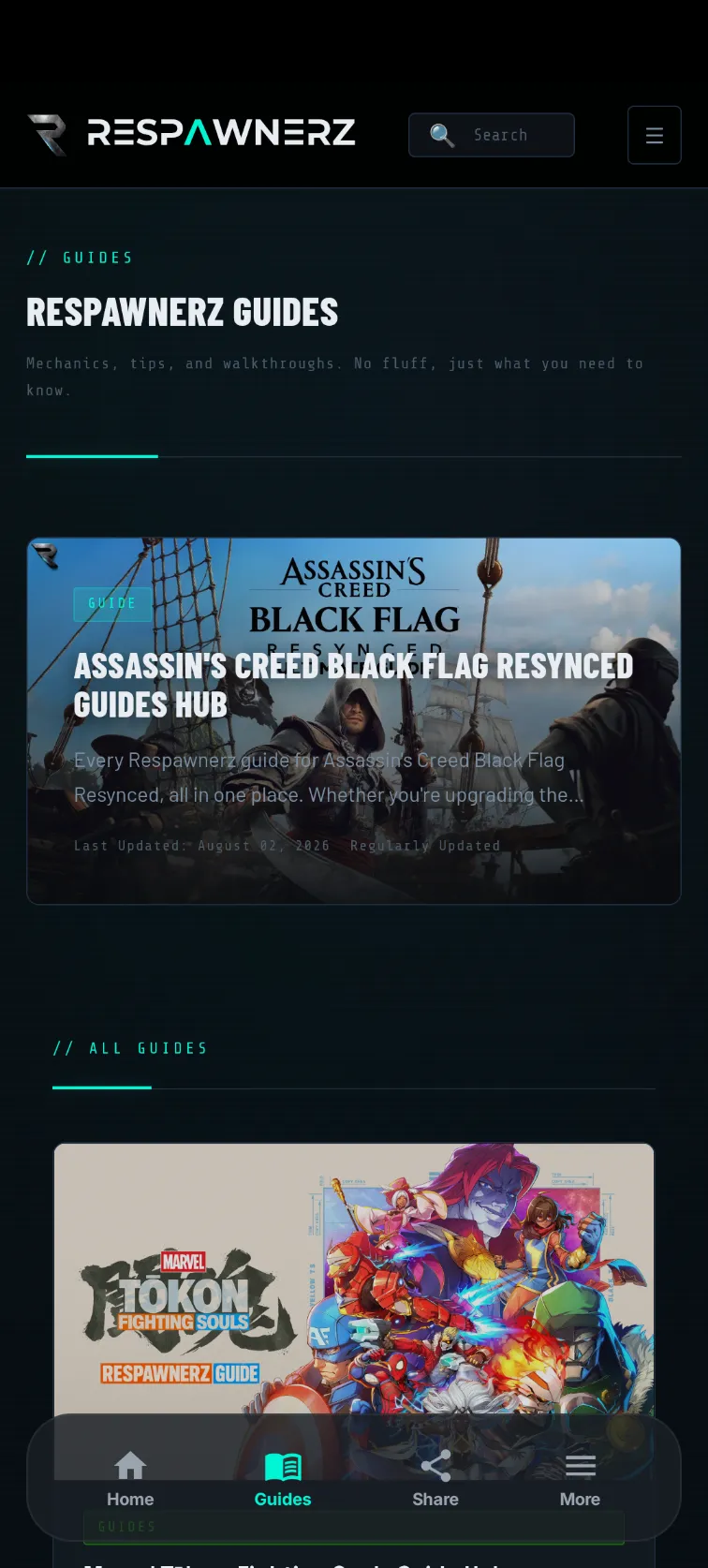 Respawnerz Android app, Guides section